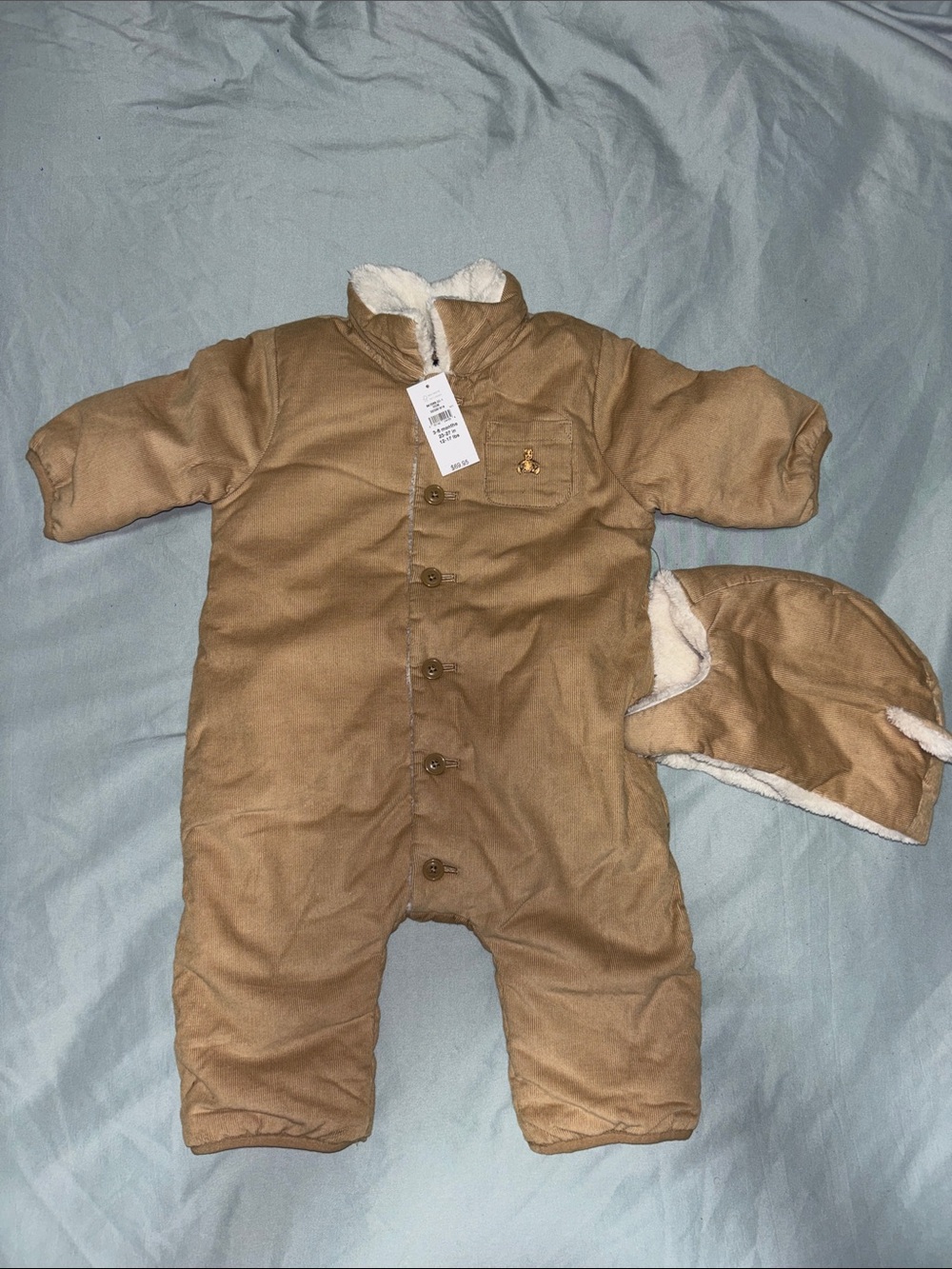 GAP Brown Sherpa-Lined Infant Snowsuit with Matching Hat